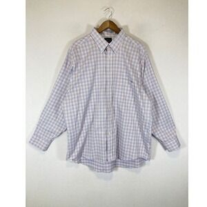 Classic Preppy Eagle Shirtmakers Mens 18 34/35 Blue‎ Orange Plaid Non-Iron Shirt